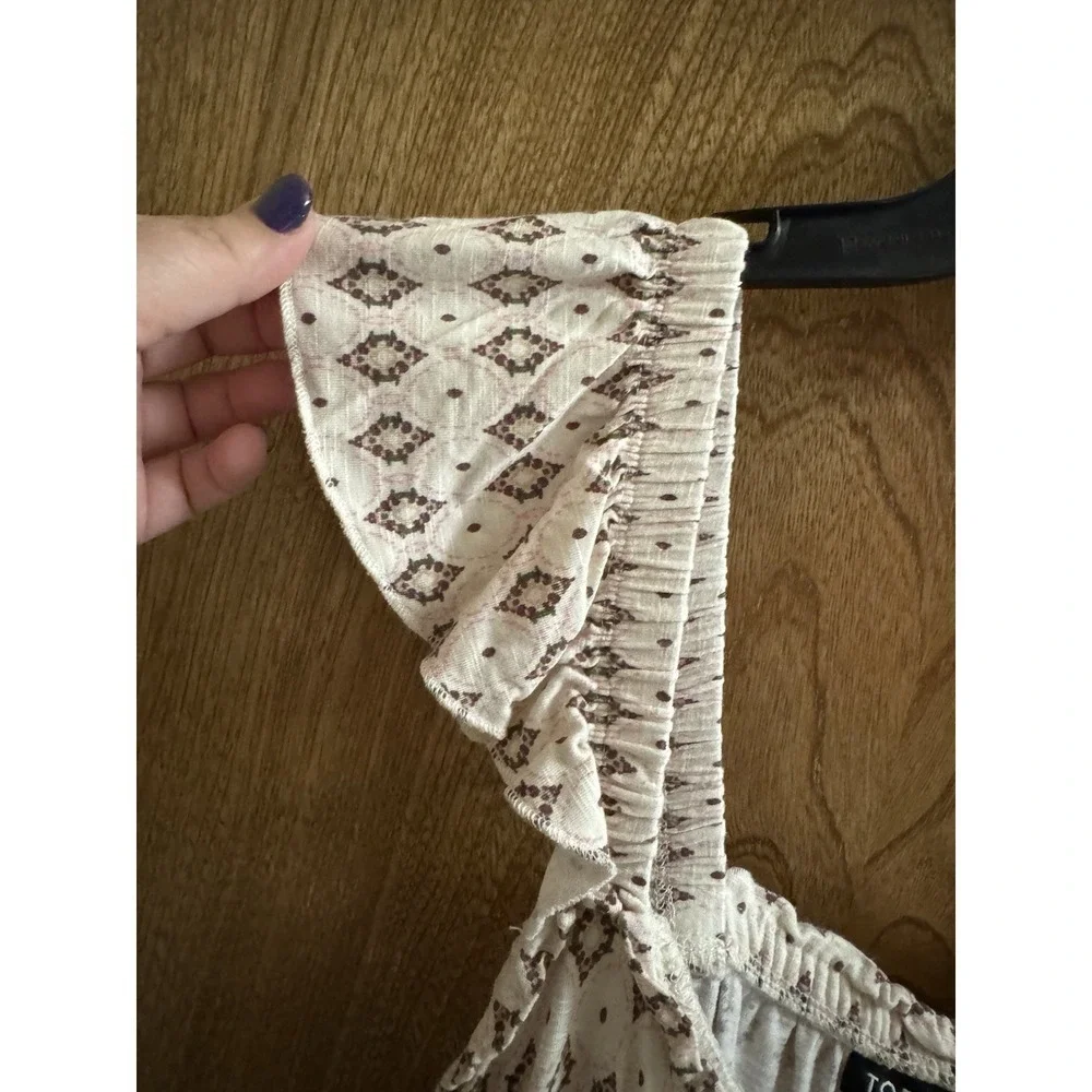 Torrid Babydoll Super Soft Slub Ruffle Shoulder Tank Peplum 1X Cream Geometric - Picture 5 of 10
